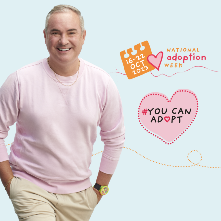 Adopted person Nick Ede pictured with National Adoption Week 2023 logo